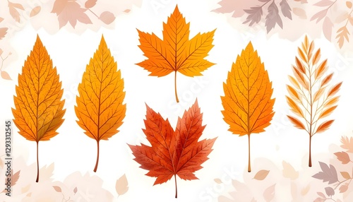 set of fall autumn leaves illustration isolated in white background