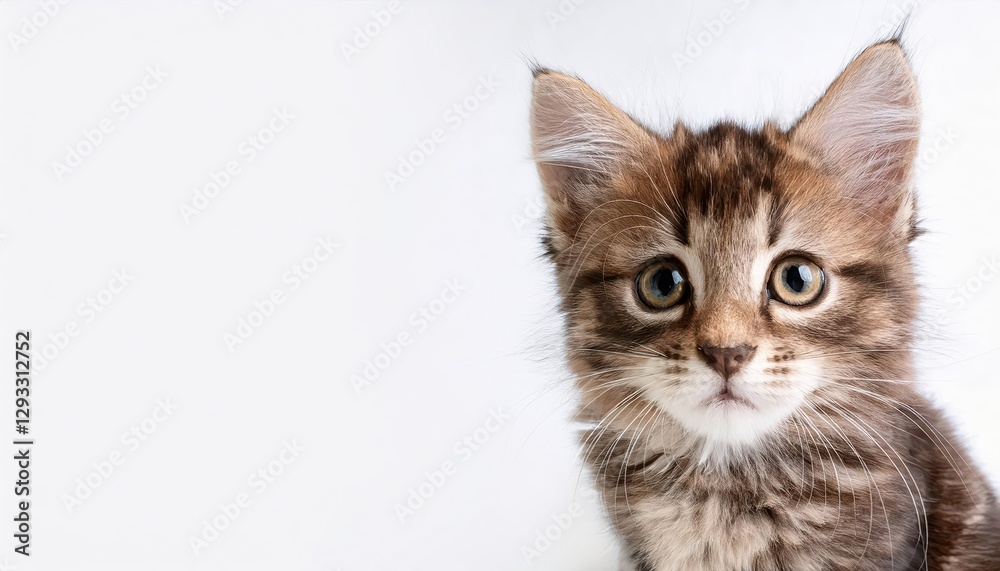 Playful Feline Charmer, Adorable White Kitten Posing in Studio Setting with Wide Eyes and Fluffy Tail, Inviting Warmth and Humor Playful Feline Charmer, Adorable White Kitten Posing in Studio Setting with Wide Eyes and Fluffy Tail, Inviting Warmth and Humor