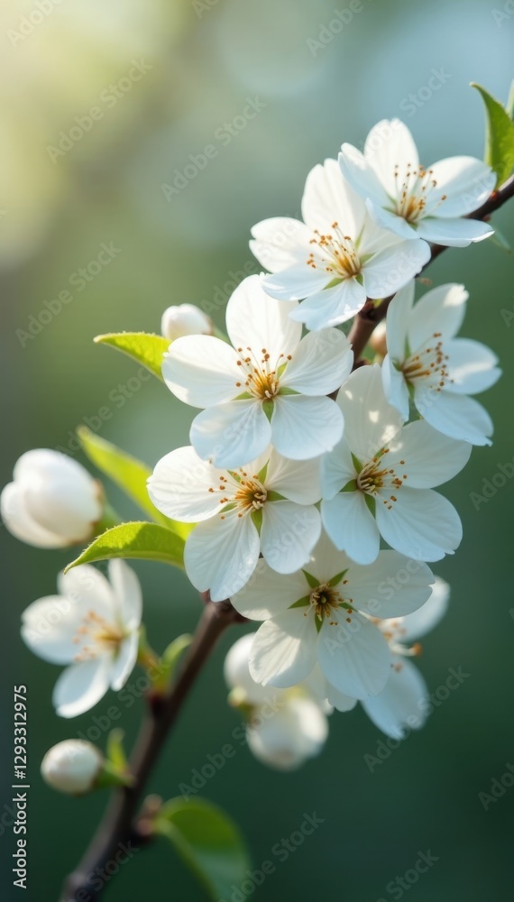 Delicate white blossoms, soft focus, ample blank space , wallpaper, art, light Delicate white blossoms, soft focus, ample blank space , wallpaper, art, light