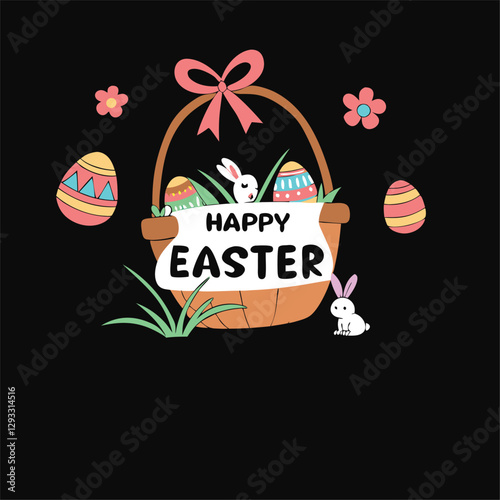 Happy Easter Day illustrations with patches for t-shirts and other uses