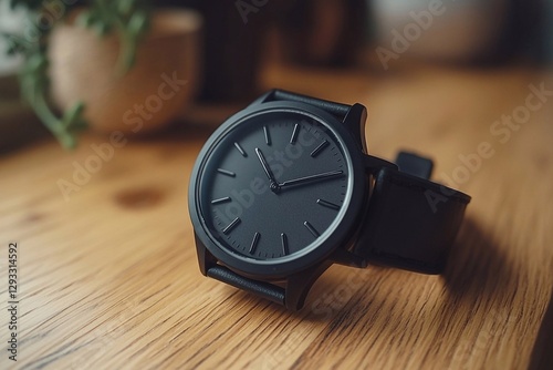 Wallpaper Mural 
A laconic watch with a black frame, located on a wooden surface. Torontodigital.ca