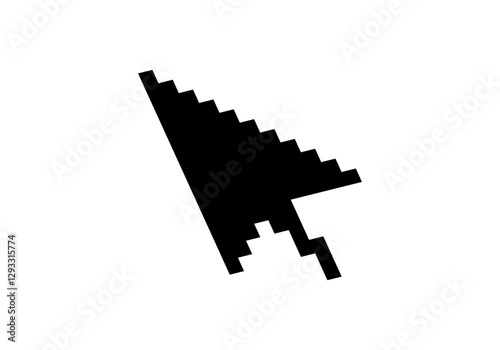 A minimalist black arrow pointing right, using pixelated style elements for bold effect.