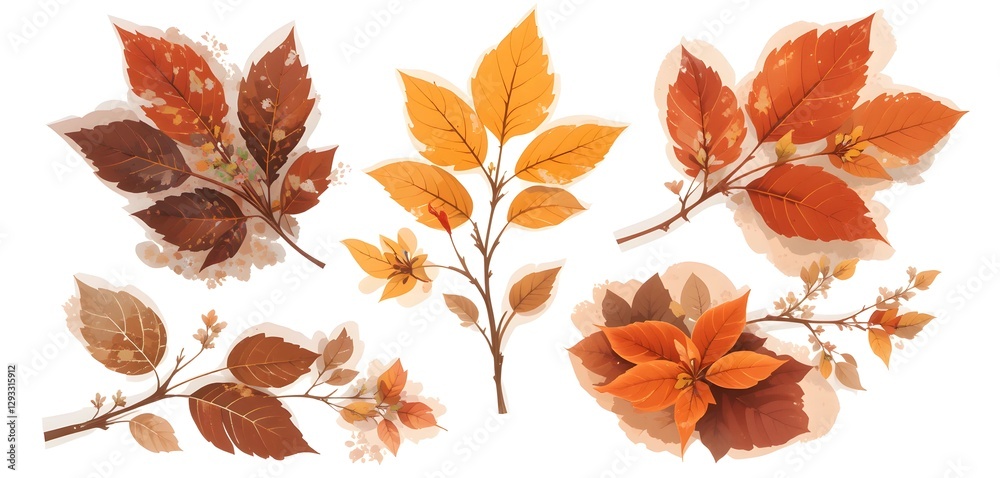 Obraz premium set of fall autumn leaves illustration isolated in white background