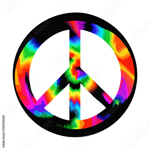 Tie-dye peace symbol with psychedelic colors