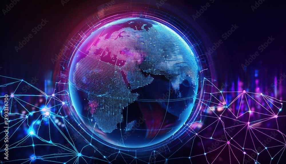 Fototapeta premium Captivating globe surrounded by intricate network lines emphasizing connections across the planet