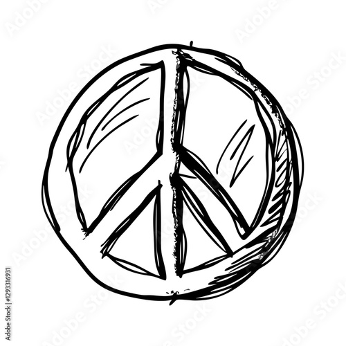 Rough sketch of peace symbol in black and white