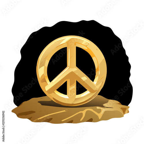 Gold peace symbol on black stone background