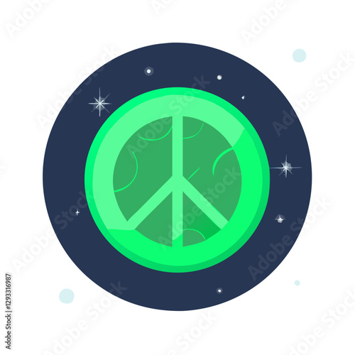 Futuristic glowing green peace symbol
