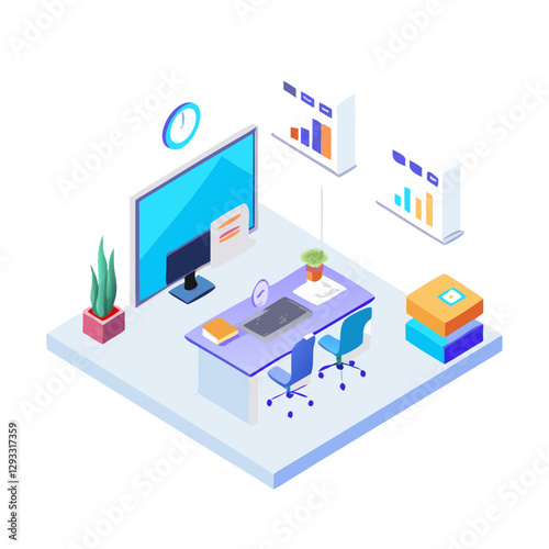 Isometric business office setup