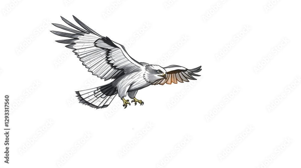 Obraz premium Sketch of an eagle flying on a white background.