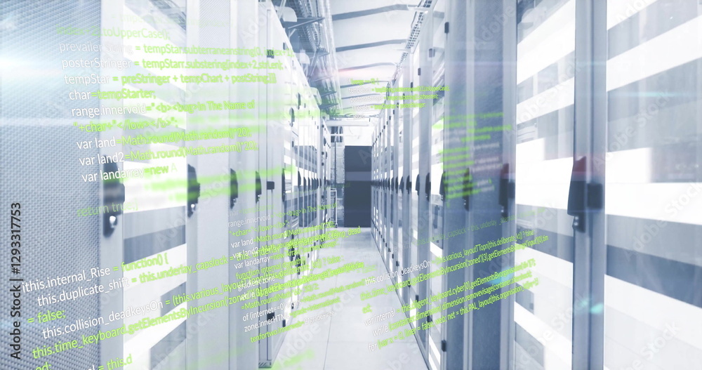 Image of data processing over server room Image of data processing over server room