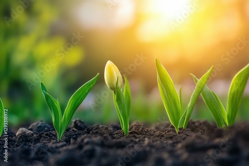Tulip Sprout. Germinating Tulip for Spring Growth in Nature's Garden