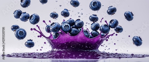 Pixel Perfect Image of Blueberries Falling Into a Splashing Purple Juice.