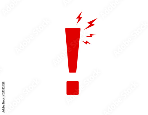 A bold red exclamation mark with lightning bolts highlights a sense of urgency and alert.