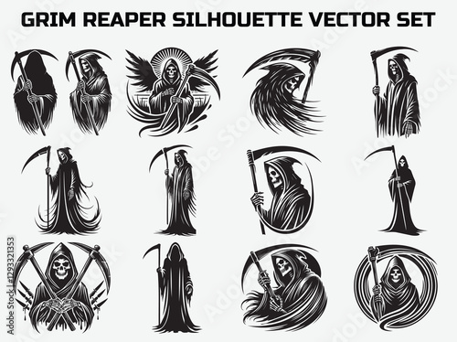Grim reaper Black Silhouette Vector Bundle