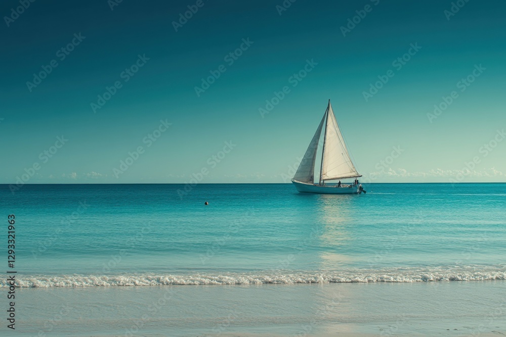 Fototapeta Varadero Beach: Serene Scene of Sailing Boat in Cuba, Caribbean