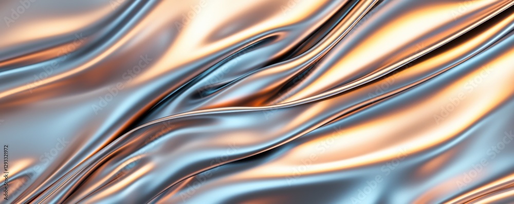 Obraz premium A shimmering abstract image featuring flowing metallic waves in silver and gold tones, creating a dynamic visual effect.
