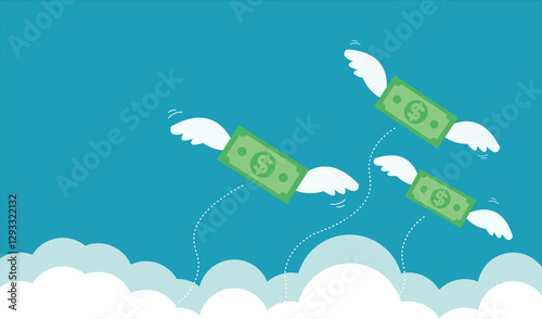 flying money that have wings fly away with blue background vector graphic illustration