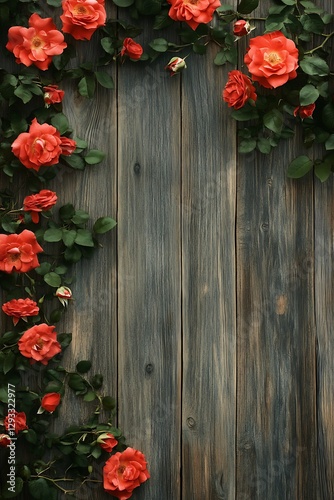 warm wooden backdrop featuring a vibrant rose arrangement  
