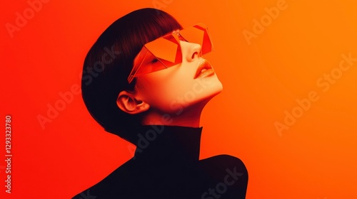 Woman in Stylish Sunglasses Poses Against Vibrant Orange Backdrop