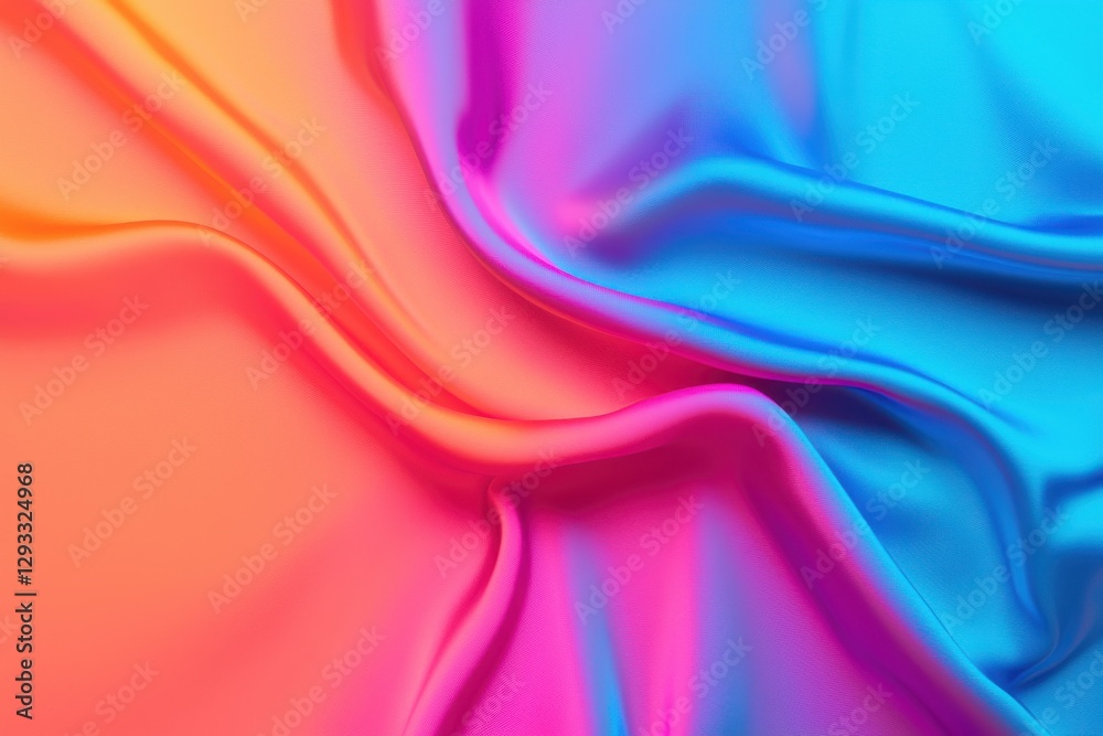 Obraz premium A vibrant, multicolored fabric drapes gracefully, showcasing a blend of pink and blue hues that create a silky, smooth texture.