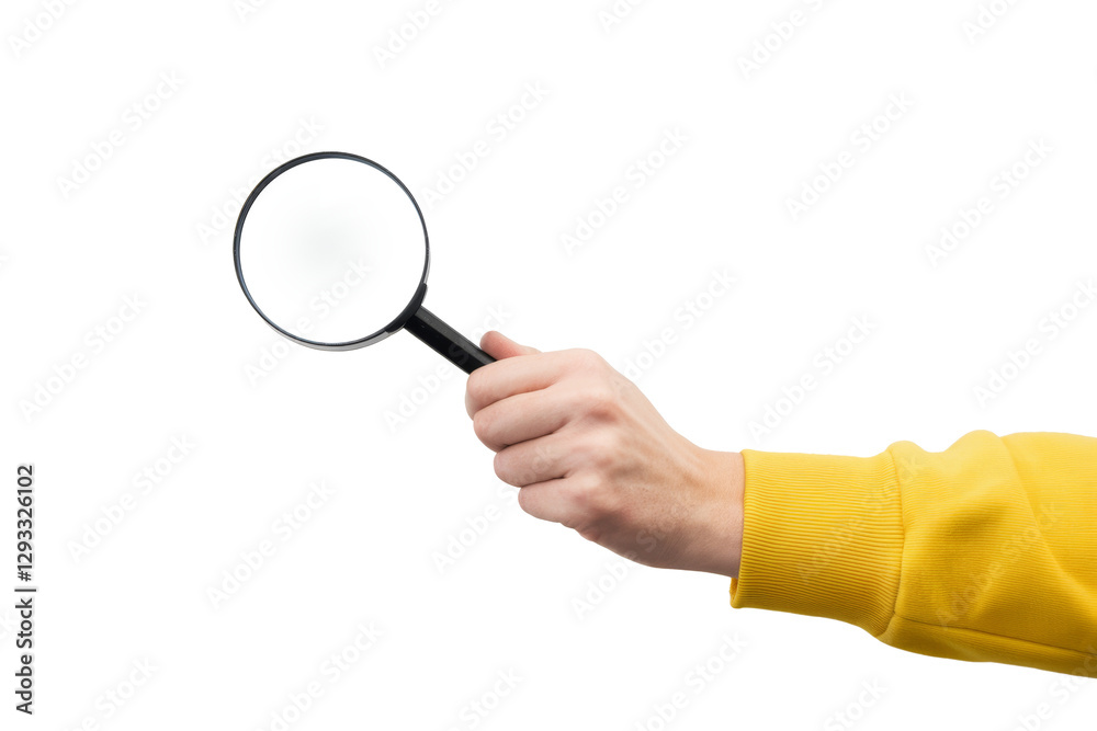 magnifying glass held by hand isolated on white background magnifying glass held by hand isolated on white background