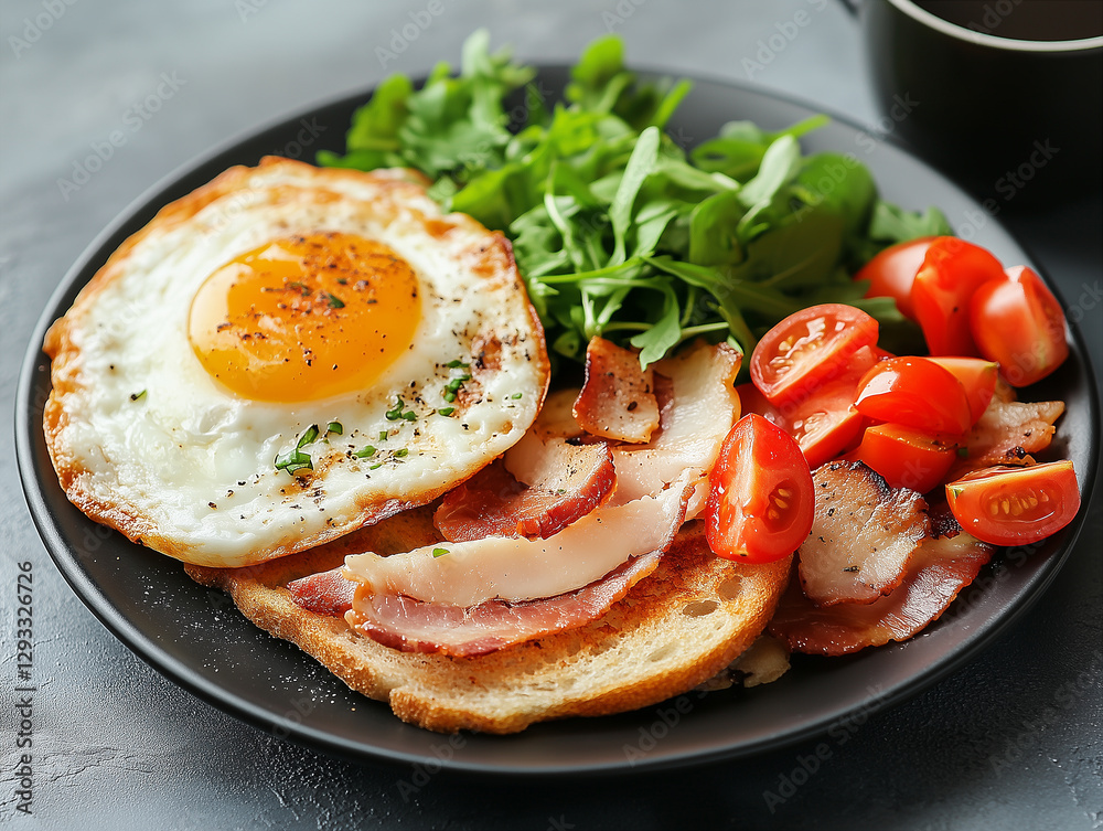 Food photo: classic breakfast setup with fried eggs, clean and vibrant. Food photo: classic breakfast setup with fried eggs, clean and vibrant.