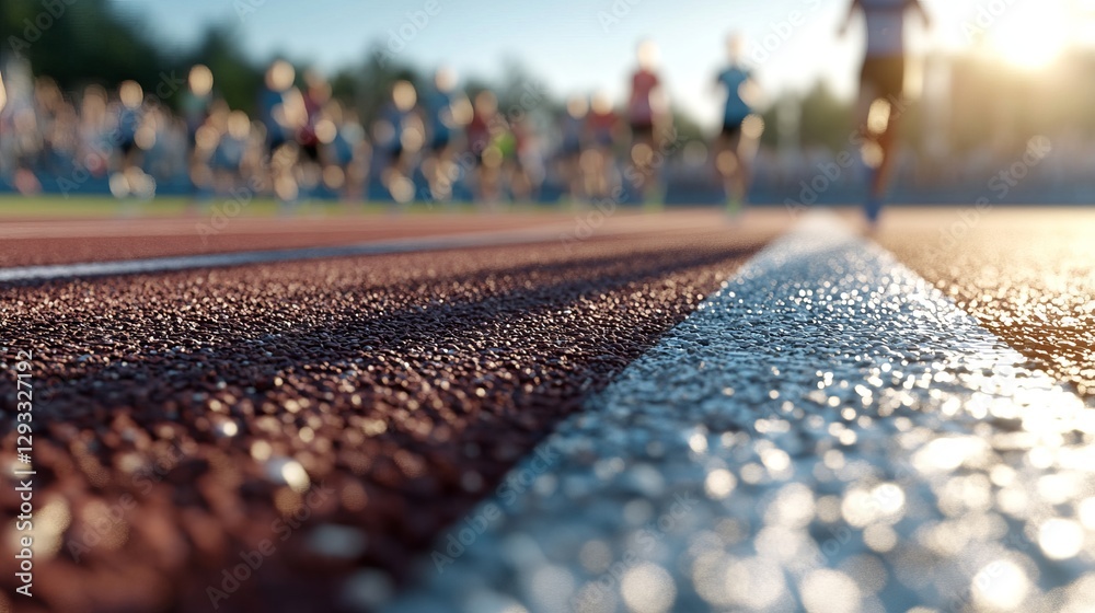 Fototapeta premium runners on a track with a close-up of the track line in the foreground