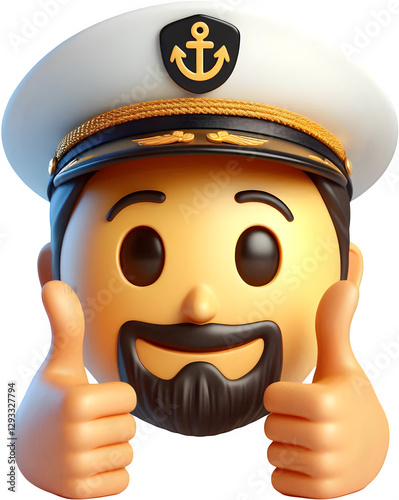 A cheerful captain emoji with a stylish hat and a beard, giving a thumbs-up and radiating positivity and adventure in a vibrant, cartoonish style