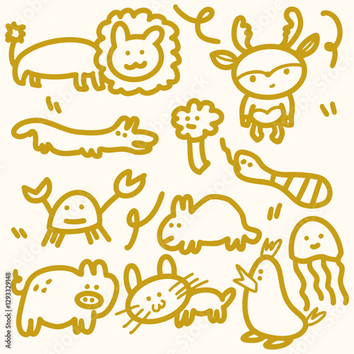 set of funny cartoon animals