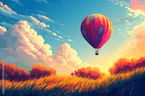 A colorful sounding balloon slowly rising in the blue sky photo