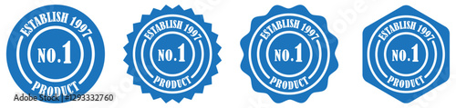 Number 1 product since 1997 logo set collection. Premium No.1 Product Badge Logo Design with Vintage Style, Black and White Seal, Top Quality Certification Label, Best Seller Emblem. Badge. Logo. Seal
