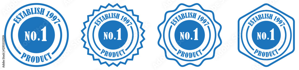 No 1 product sign symbol collection with zigzag rounded circle. Number 1 product establish 1997 icons set. Certified Quality Badge with Established 1997. Retro Emblem for Top-Rated Product Branding. No 1 product sign symbol collection with zigzag rounded circle. Number 1 product establish 1997 icons set. Certified Quality Badge with Established 1997. Retro Emblem for Top-Rated Product Branding.