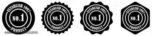 Number1 product establish 1997 vector icons set. No1 badge collection. No 1 product badge logo design with vintage style certification seal award emblem classic branding stamp best seller label. Best.