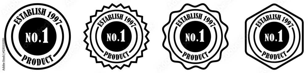 Number1 quality product badge collection with establish 1997 text. No1 product insignia collection on white background. No 1 Ranked Approval Stamp. Top Choice Guarantee Badge. Best Selling Product. Number1 quality product badge collection with establish 1997 text. No1 product insignia collection on white background. No 1 Ranked Approval Stamp. Top Choice Guarantee Badge. Best Selling Product.