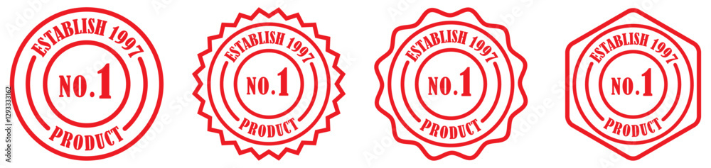 No1 product establish 1997 badge collection on white background. Number1 premium quality product badge collection in different style. No1 Product Excellence Seal. Premium Certified Approval Badge. No1 product establish 1997 badge collection on white background. Number1 premium quality product badge collection in different style. No1 Product Excellence Seal. Premium Certified Approval Badge.