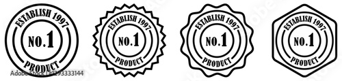 Number1 quality product badge collection set on white background. No1 product establish 1997 rubber stamp. Premium Quality Assurance Badge. Top Rated Excellence Badge. Verified Approval Emblem. 