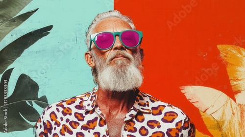 Stylish man with sunglasses and colorful background. photo