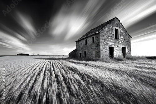 Abandoned old buildings in the sunset glow