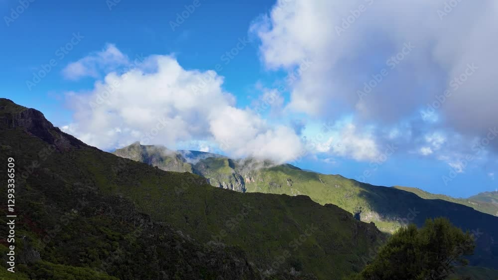 Side Panorama of Madeira's Nature, Surrounded by Mountains, Lush Vegetation, and the Atlantic Ocean