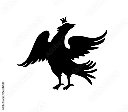 Vector isolated royal falcon with a crown silhouette black and white logotype emblem symbol 