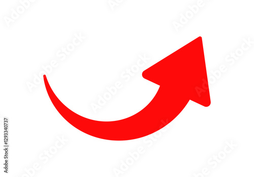 A bold red arrow curves gracefully before pointing upward, symbolizing progress and direction.