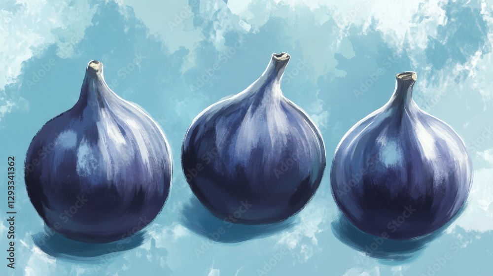 Obraz premium Three Figs in a Row: A Vibrant Still Life Painting