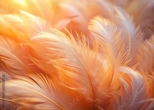 Soft Peach Feathers, Sunlight Close-up, Detailed Texture, Natural Light, Elegant Plume
