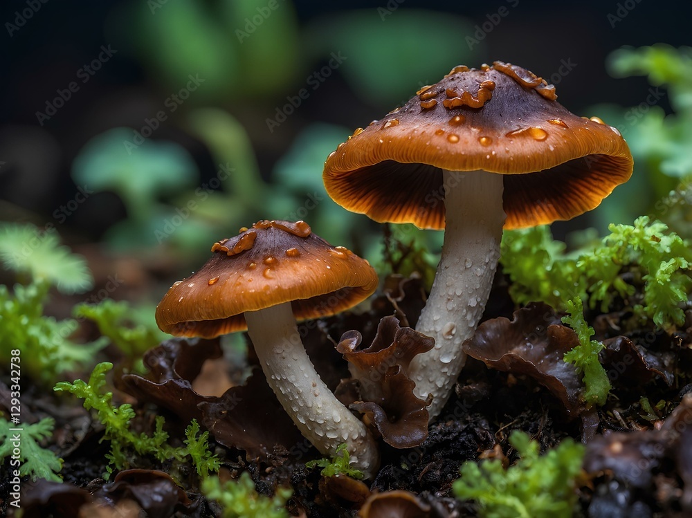 Fototapeta premium Discover the Uniqueness of Auricularia Auricula-Judae: The Wood Ear Mushroom with Its Distinctive Shape, Nutritional Benefits, and Cultural Significance in Asia's Cuisine and Healing Practices