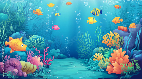 Set of fish, seaweeds and coral reefs isolated on white background. Vector cartoon illustration of underwater seabed or aquarium bottom design elements, colorful aquatic plants, hammerhead shark