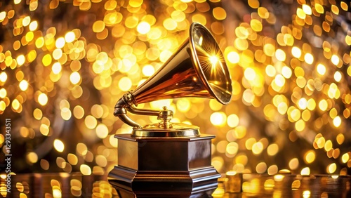 Sparkling Grammy Award in Festive Golden Bokeh Lights - Luxury Music Award Stock Photo