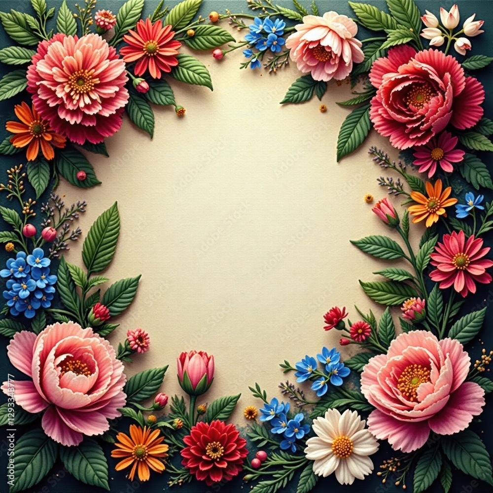 Fototapeta premium Intricate floral tapestry, rich colors, lush blooms, wallpaper, tapestry, botanical