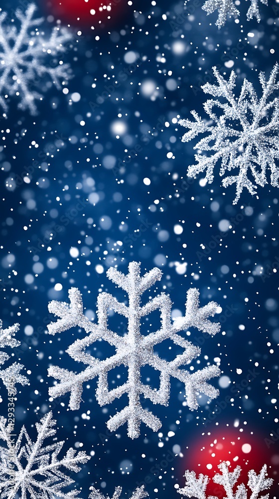 Festive snowflakes, winter, falling snow, bokeh background, holiday card Festive snowflakes, winter, falling snow, bokeh background, holiday card