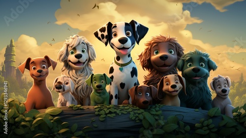 Playful Cartoon Dogs Celebrating World Dog Day in 3D Style